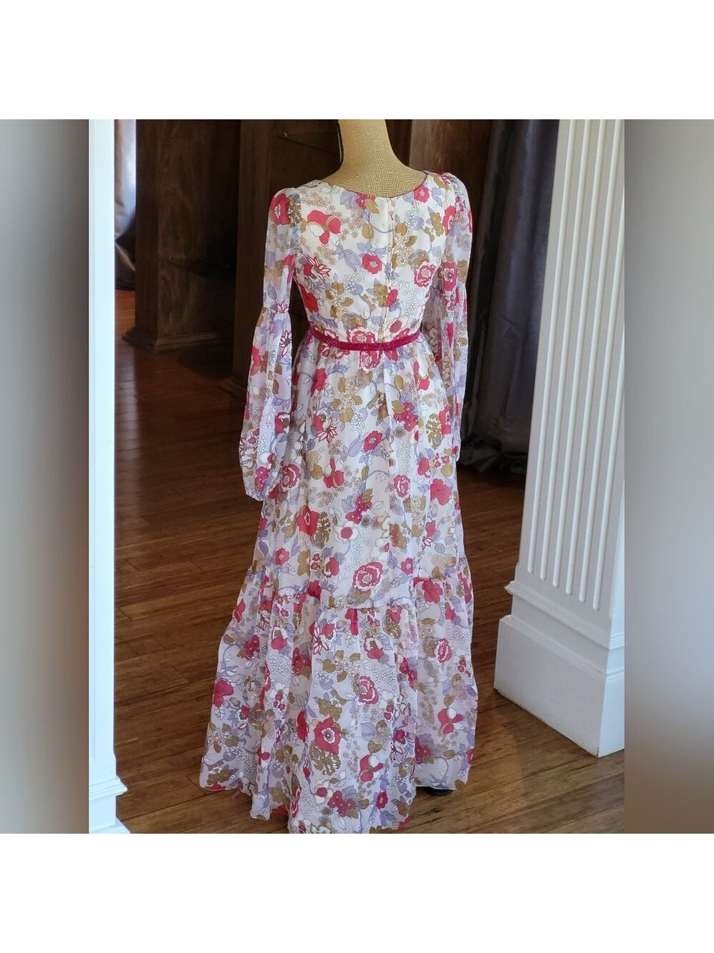 Lorrie Deb San Francisco Vtg 70s Size 6 Floral Chiffon Maxi Dress - Picture 5 of 11